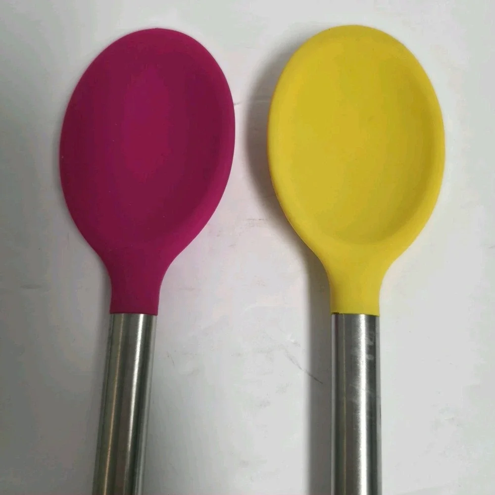 Set of 2 Tovolo Silicone Mixing Spoons Stainless Steel Handle Pink Yellow 12